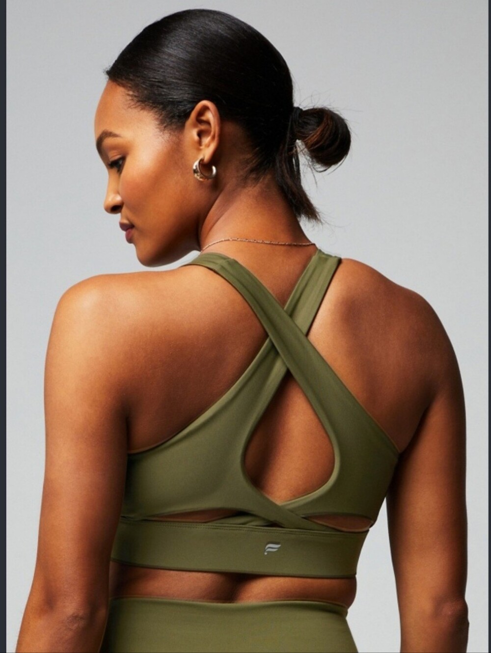 Fabletics no bounce Olive Green Crisscross Back Sports Bra New with tags size L
